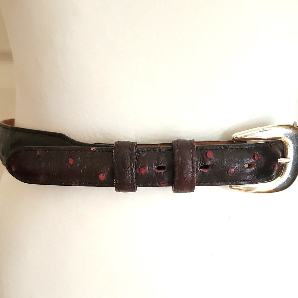 Nocona Dark Brown Red Leather Belt 32 Ostrich Pattern Silver Tone Buckle Western